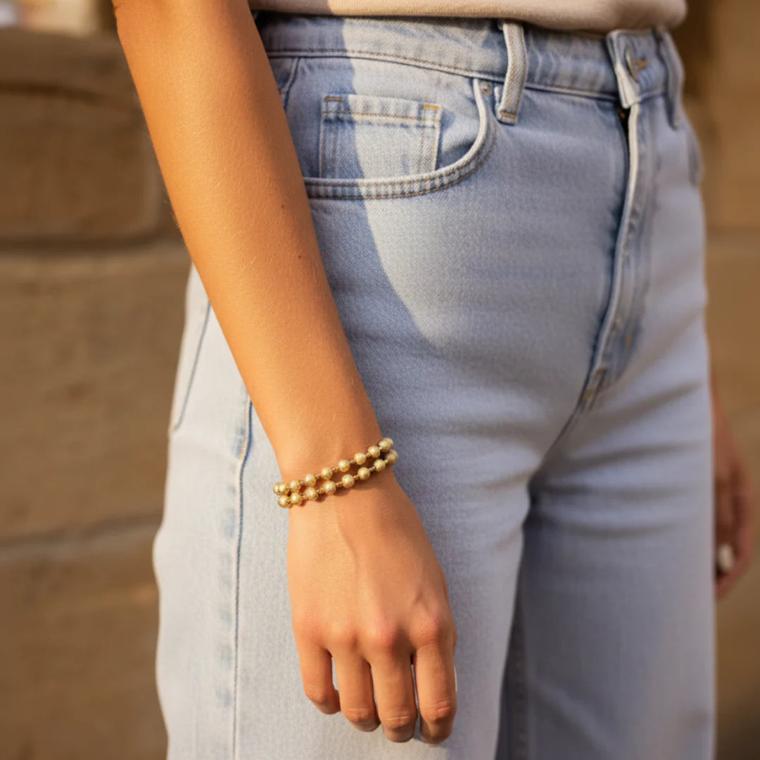 LENNY & EVA 8MM MIXED GOLD STRETCH BRACELET