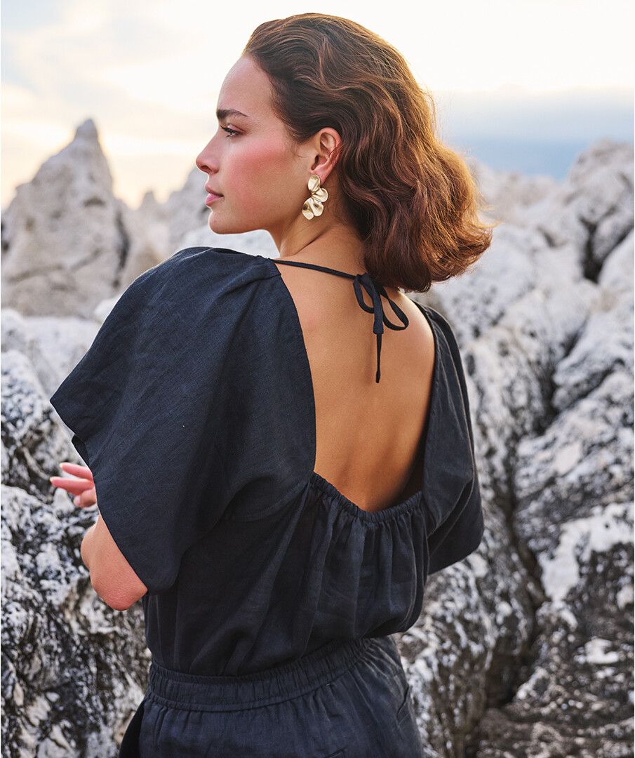 CORIE BACK DETAIL LINEN BLOUSE