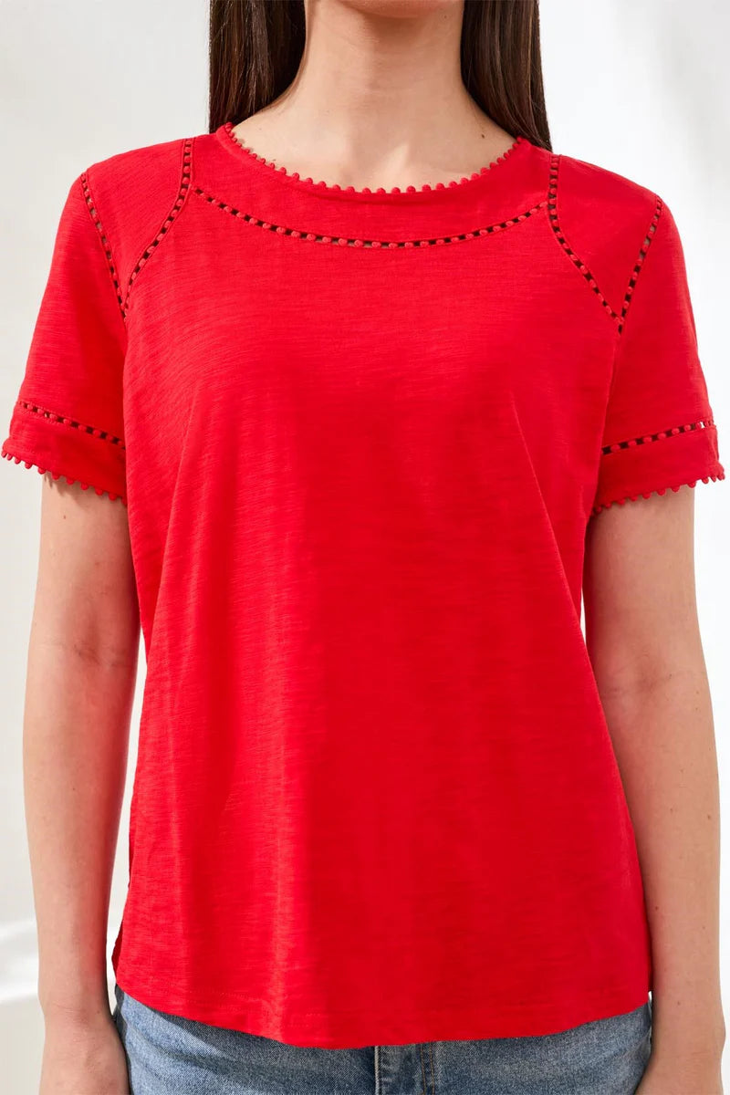 SHORT SLEEVE TOP WITH DOTTED LACE DETAIL