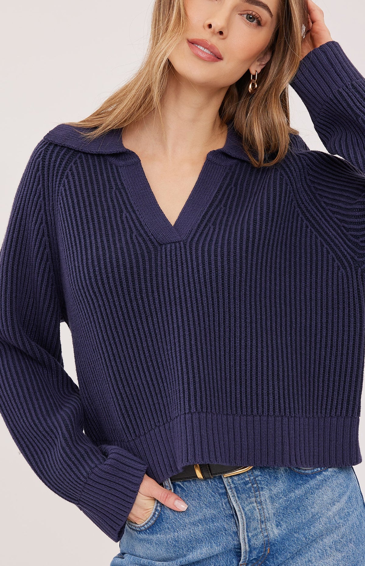 XANDER V NECK COLLARED SWEATER