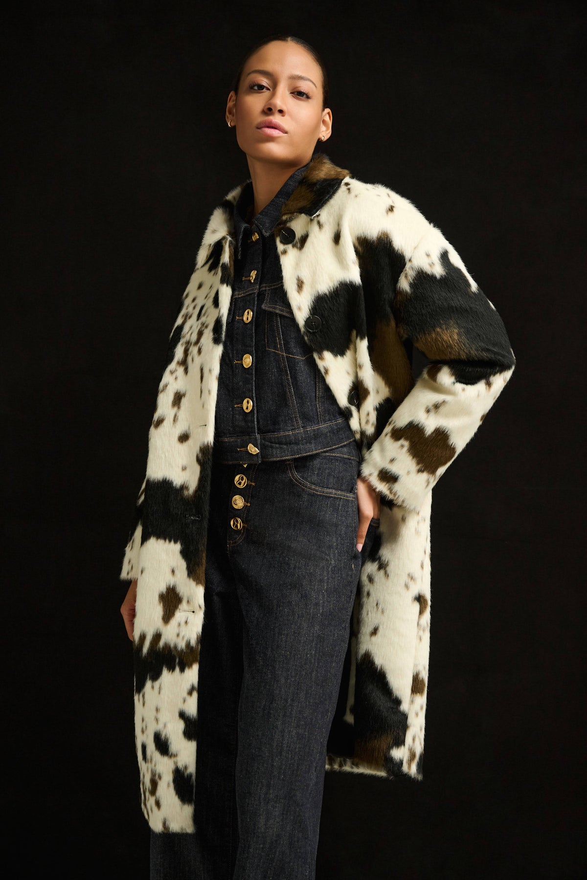 Faux Fur Cow Print Coat 264944
