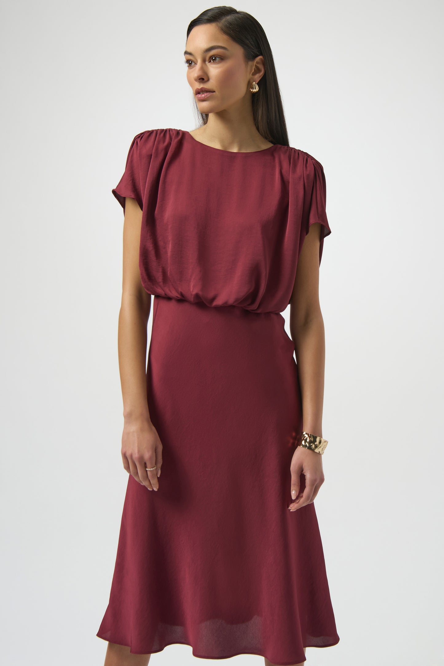 Recycled Satin Blouson A-Line Dress 254049