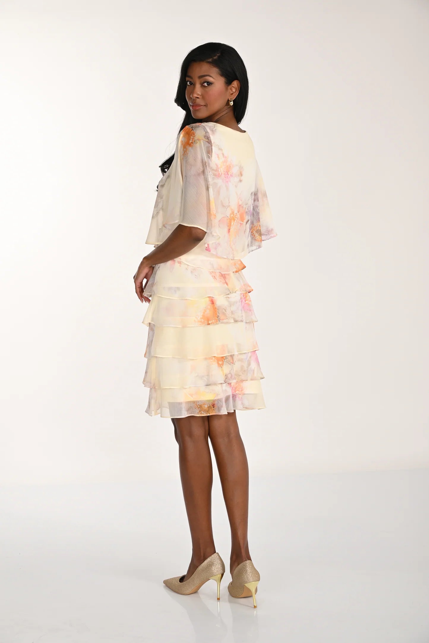 LAYERED PRINT CHIFFON DRESS