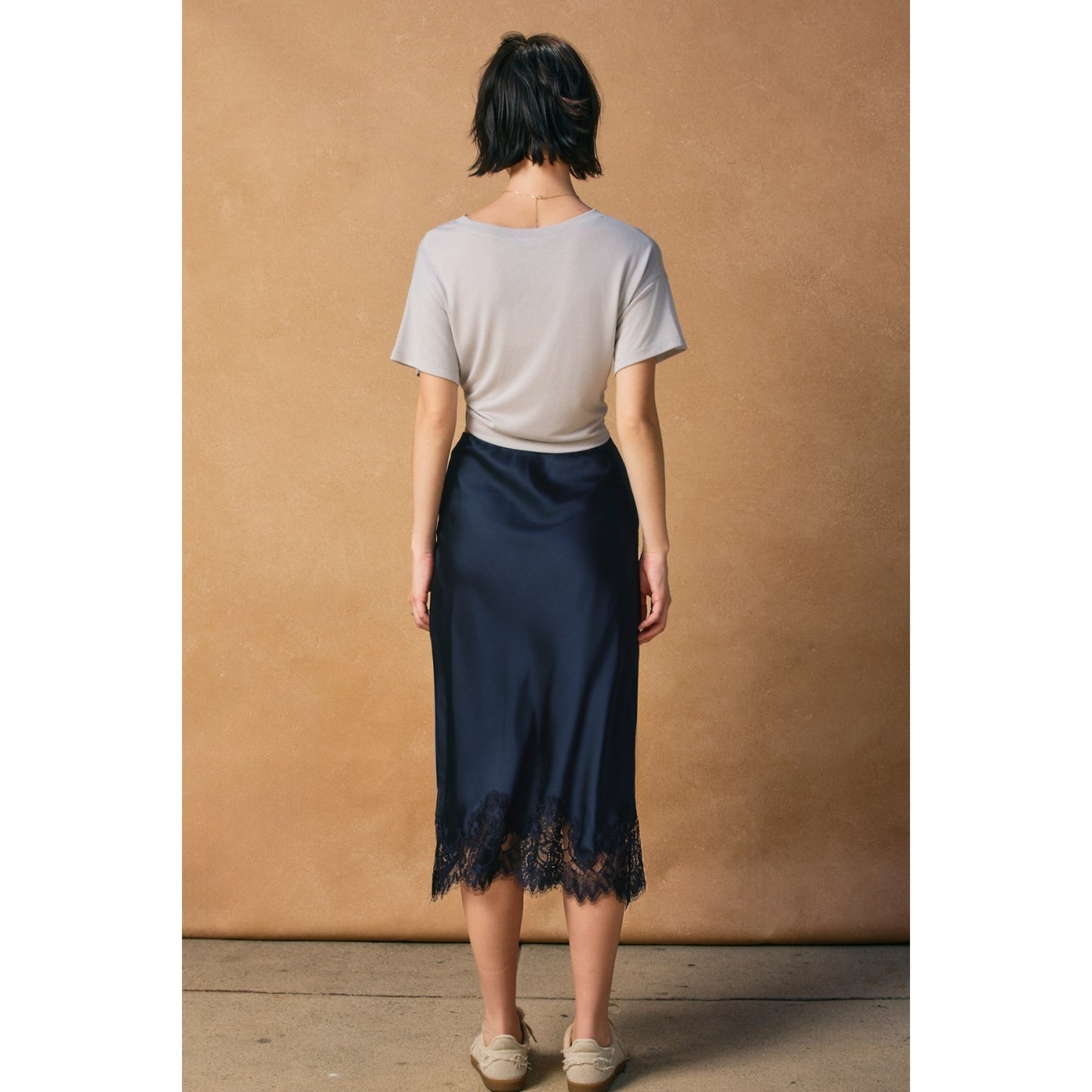 THE JENNIFER SATIN LACE HEM SKIRT