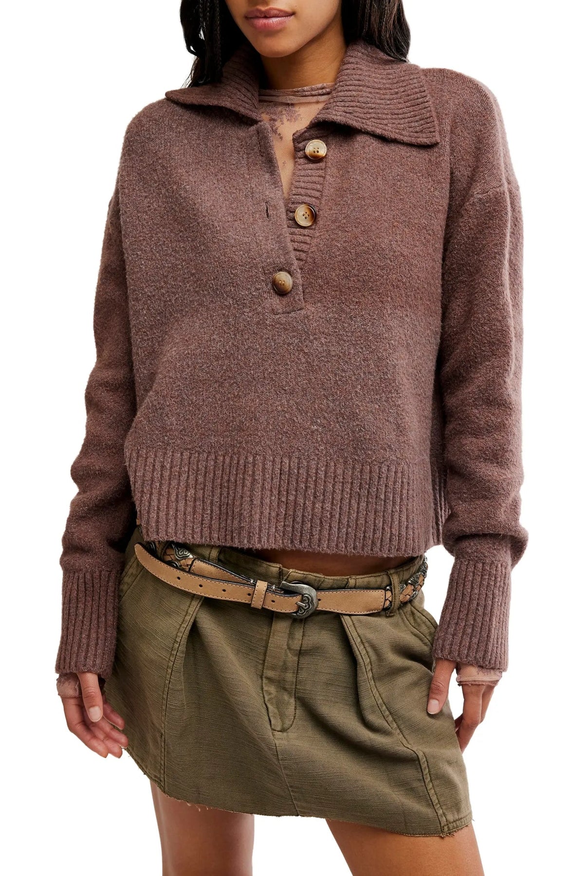 TRADING UP POLO SWEATER BY FREE PEOPLE