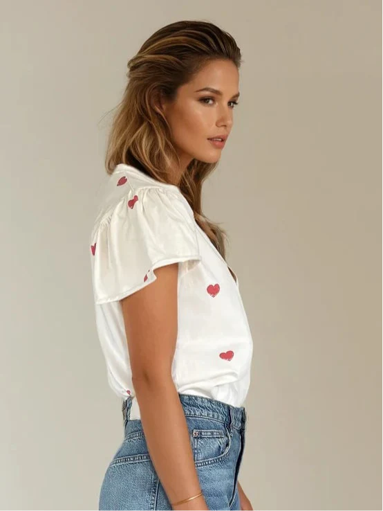 COLETTE PUFF SLEEVE HEART SHIRT