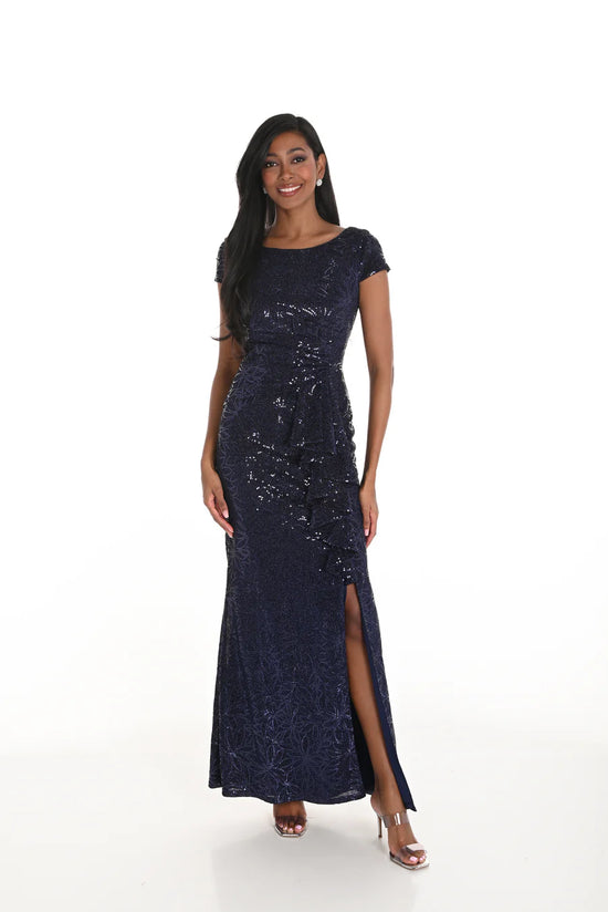 LONG SEQUIN SHORT SLEEVE GOWN 259188