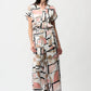 RECYLED SATIN ABSTRACT PRINT WIDE LEG PANT