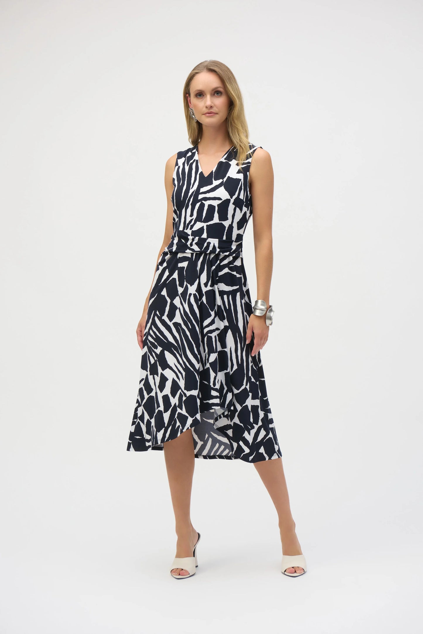 Silky Knit Abstract Print Fit and Flare Dress 252199