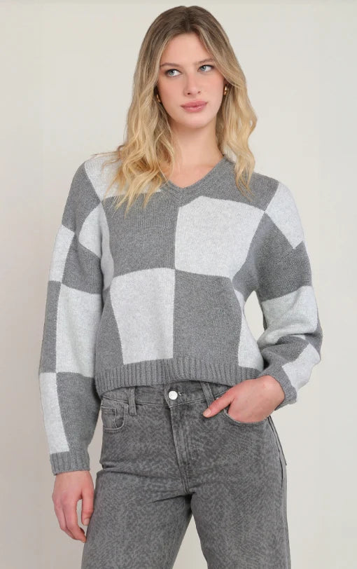 THE STACEY COLORBLOCK V NECK SWEATER