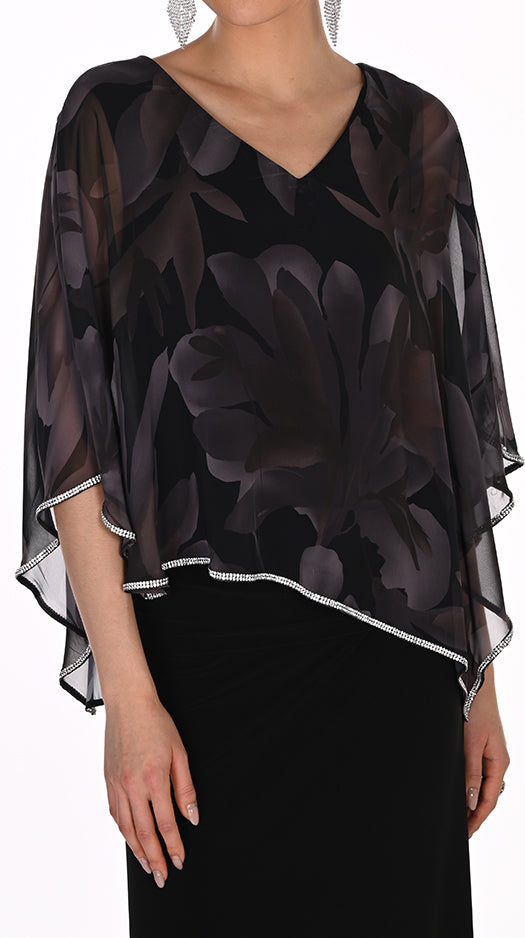 OVERLAY TOP WITH SPARKLE TRIM AND PATTERN 269149