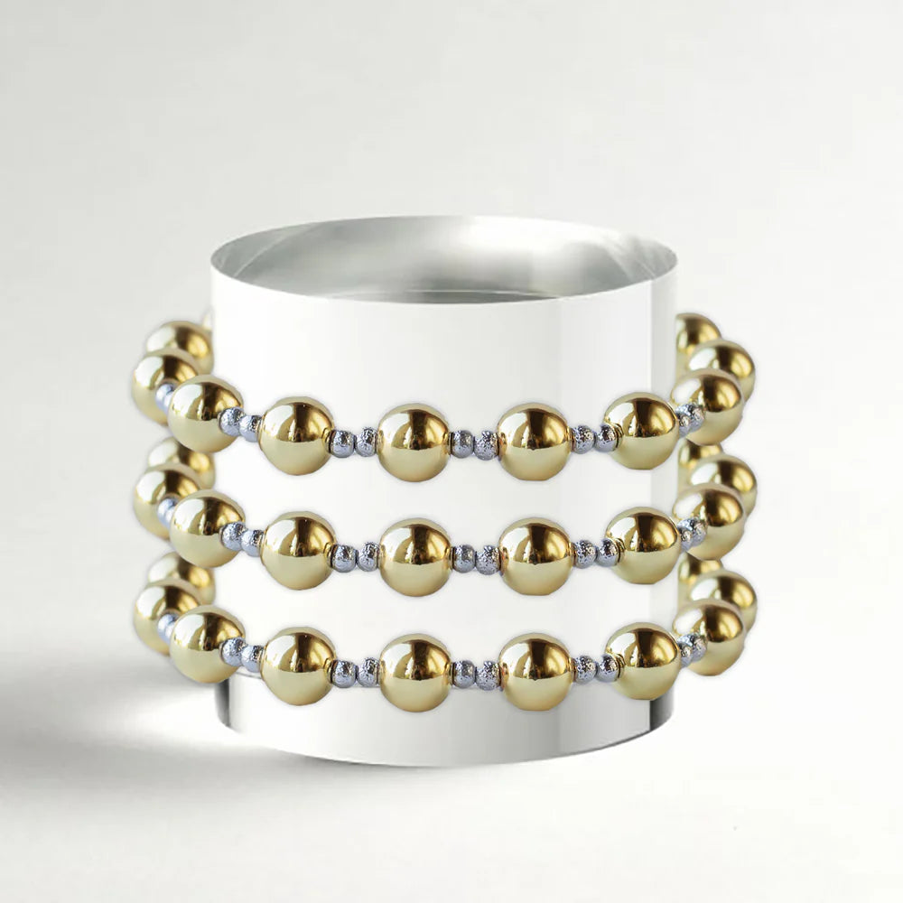 LENNY & EVA 8MM SMOOTH W/TEXTURED SILVER STRETCH BRACELET
