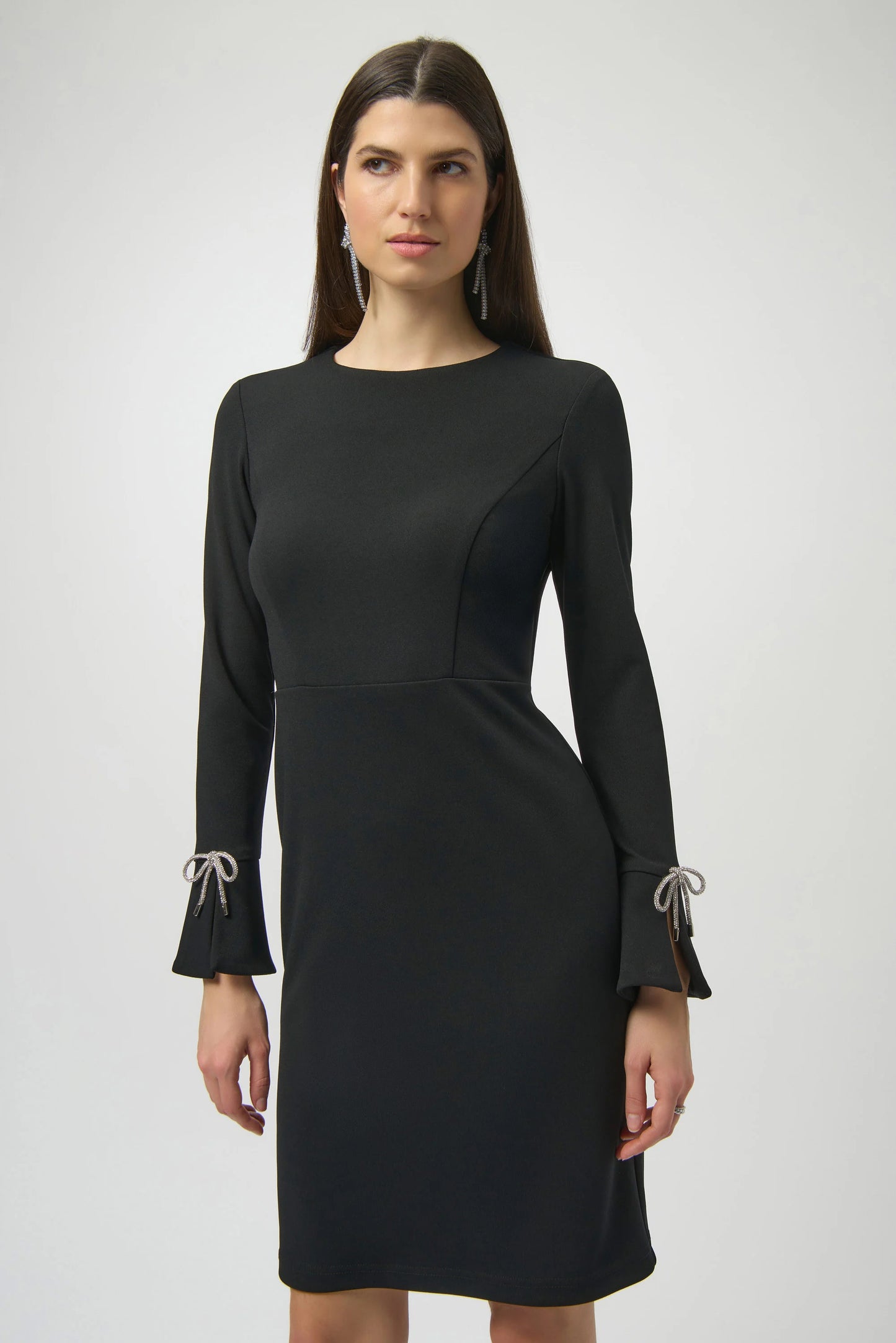 Scuba Crepe Shift Dress With Rhinestone Bows 254048