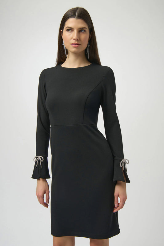 Scuba Crepe Shift Dress With Rhinestone Bows 254048