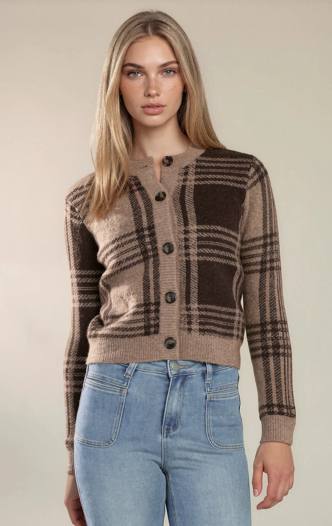 THE KEELY PLAID CROP CARDI