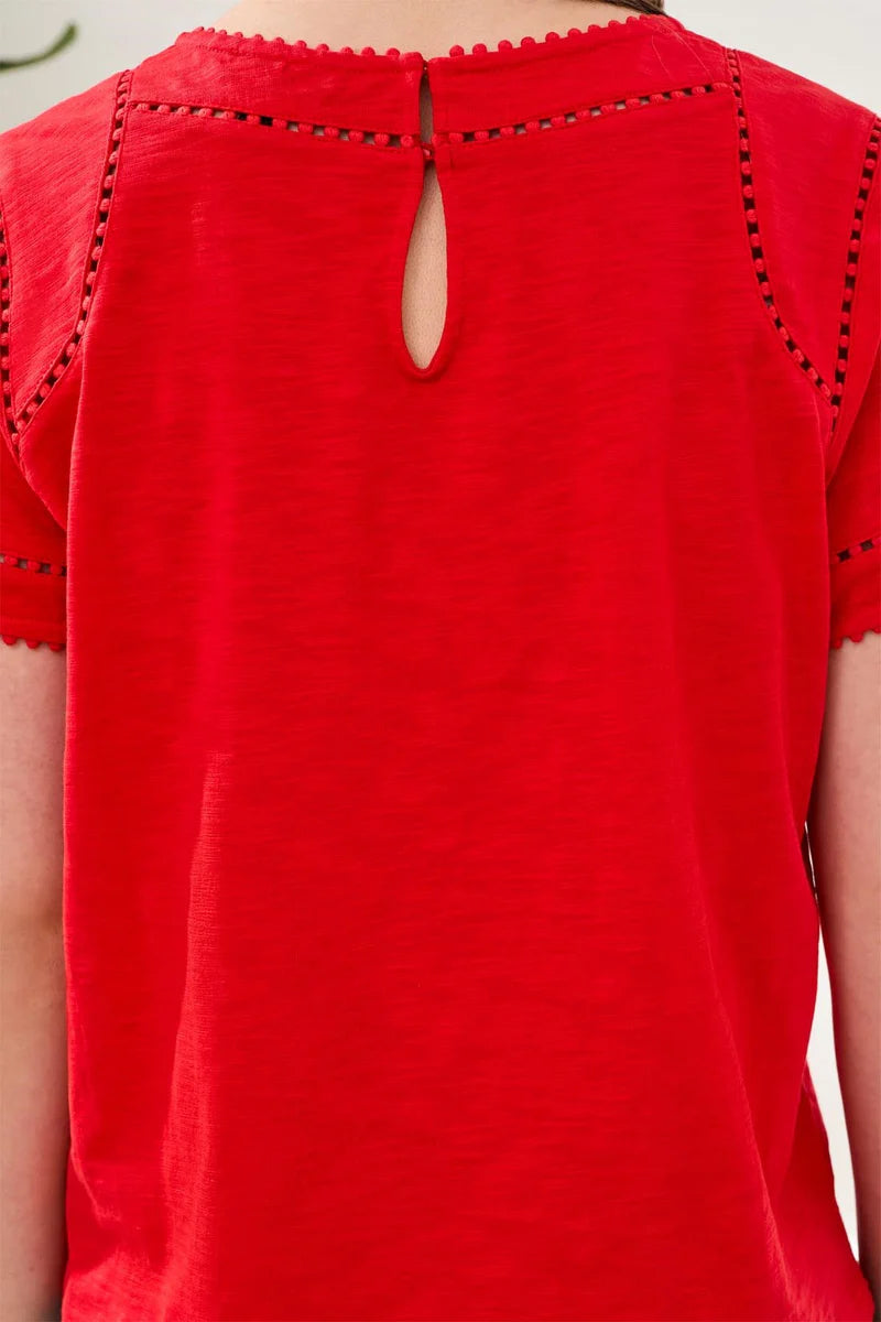 SHORT SLEEVE TOP WITH DOTTED LACE DETAIL