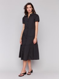 COTI BUTTON DOWN MAXI DRESS WITH TIERS C3211