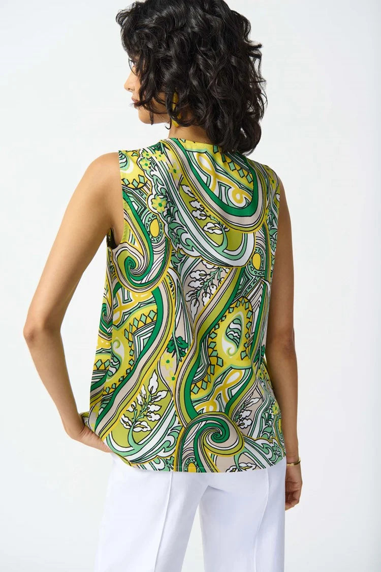 SATIN PAISLEY PRINT SLEEVELESS FLARED TOP 242002