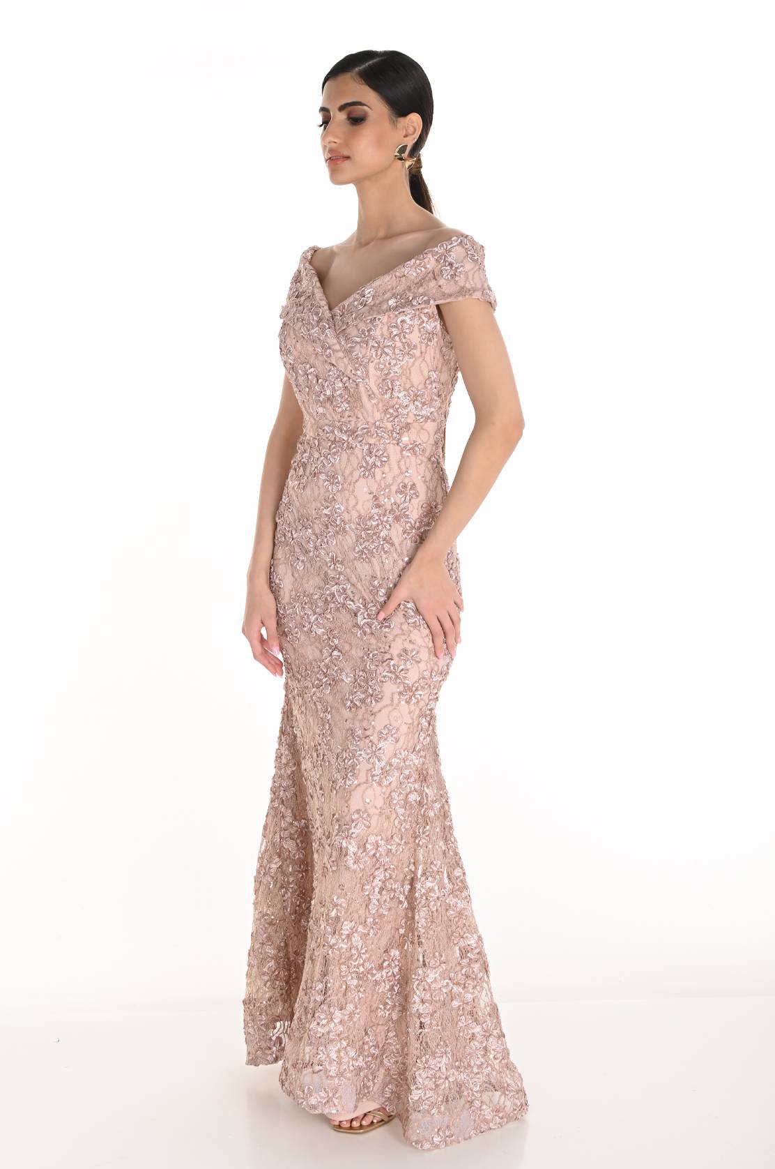 LONG KNIT GOWN WITH FLORAL BAROQUE 259716