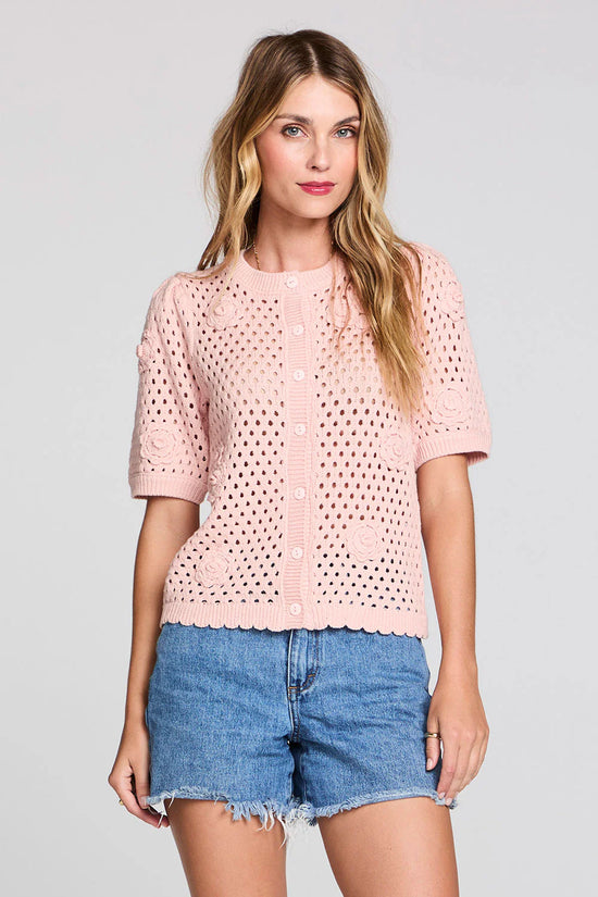 OLIVIA SHORT SLEEVE CROCHET SWEATER