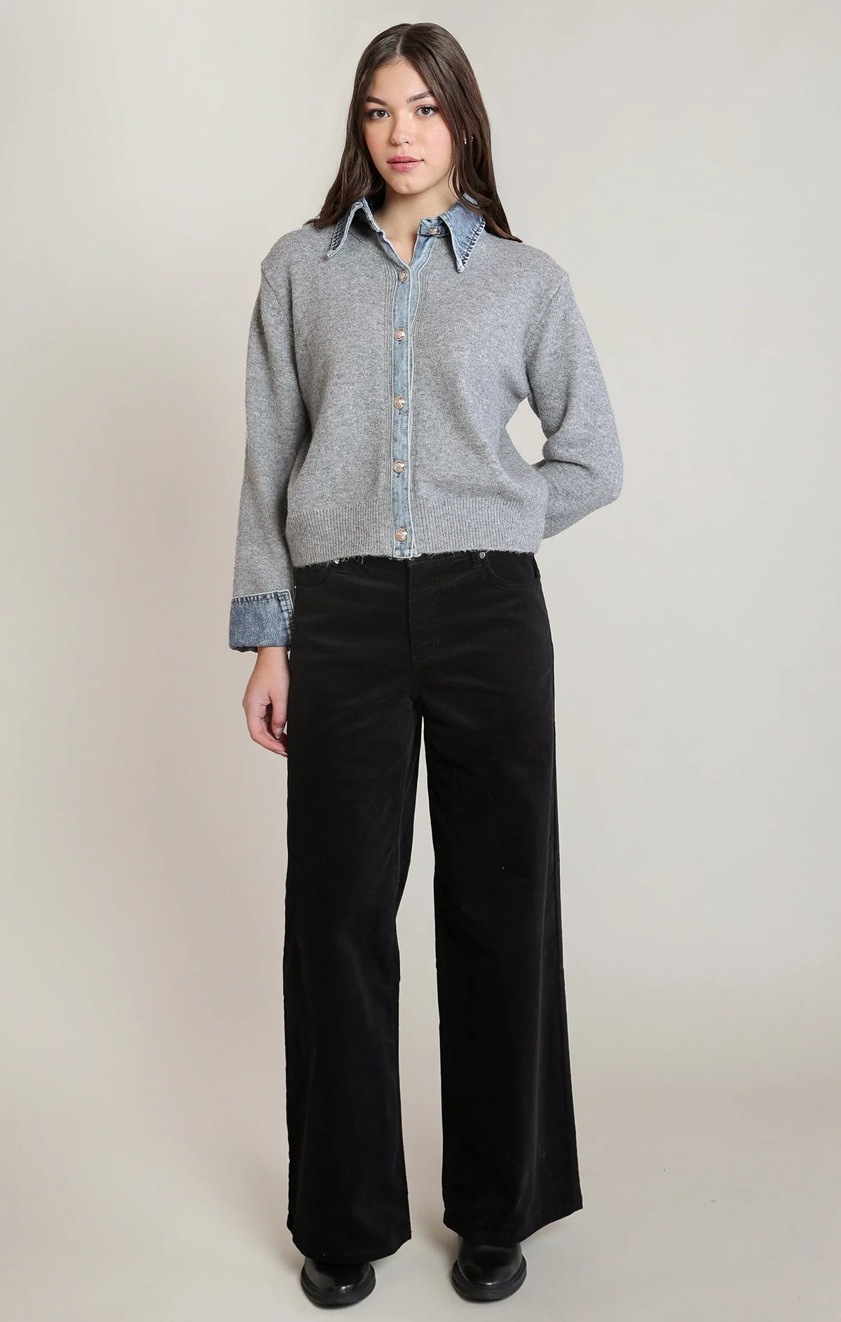 THE JENNA DENIM TRIM SWEATER SHIRT