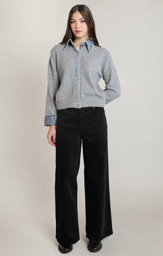 THE JENNA DENIM TRIM SWEATER SHIRT