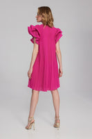 CHIFFON PLEATED DRESS WITH FLOWER DETAIL 241758