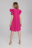 CHIFFON PLEATED DRESS WITH FLOWER DETAIL 241758