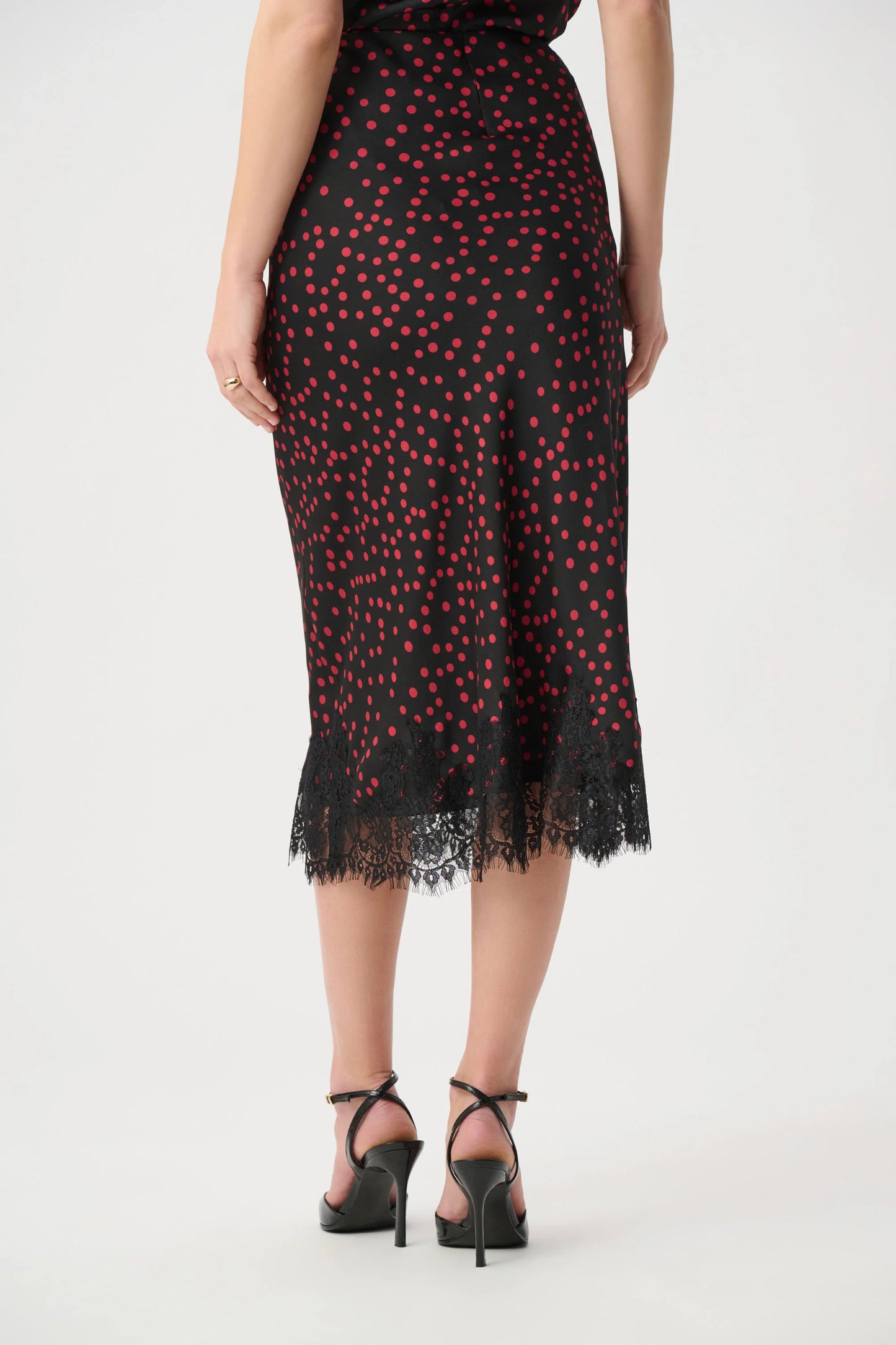 Polka Dot Lace-Trim Midi Skirt 264118