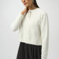 Feather Yarn Cardigan with Rhinestone Bow 254955