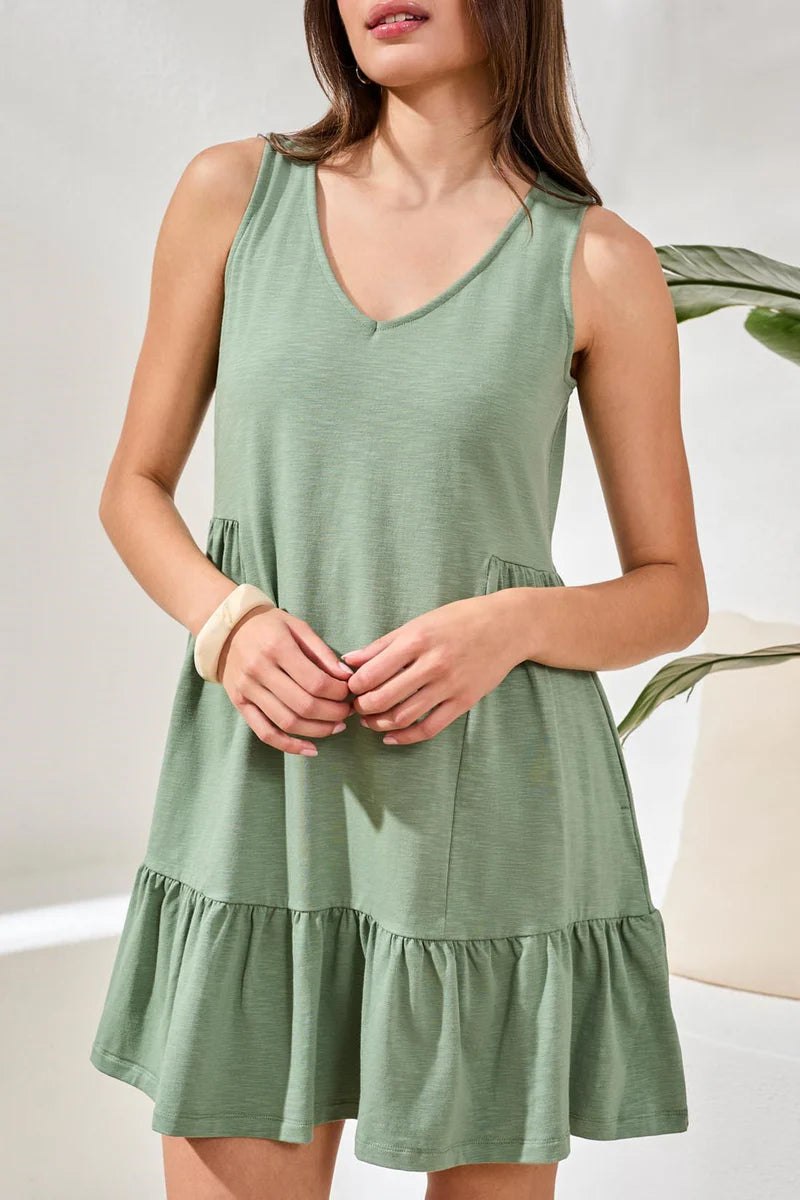 SLVLESS V NECK DETAIL DRESS 1340O