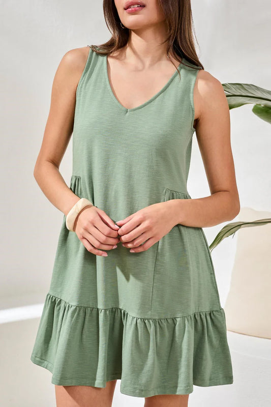 SLVLESS V NECK DETAIL DRESS 1340O