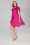 CHIFFON PLEATED DRESS WITH FLOWER DETAIL 241758