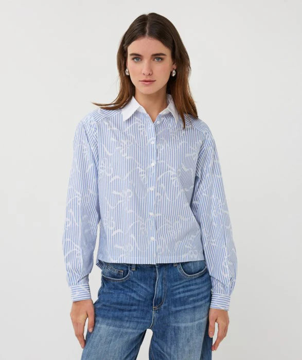 THE SPENCER CROPPED STRIPED BOW SHIRT