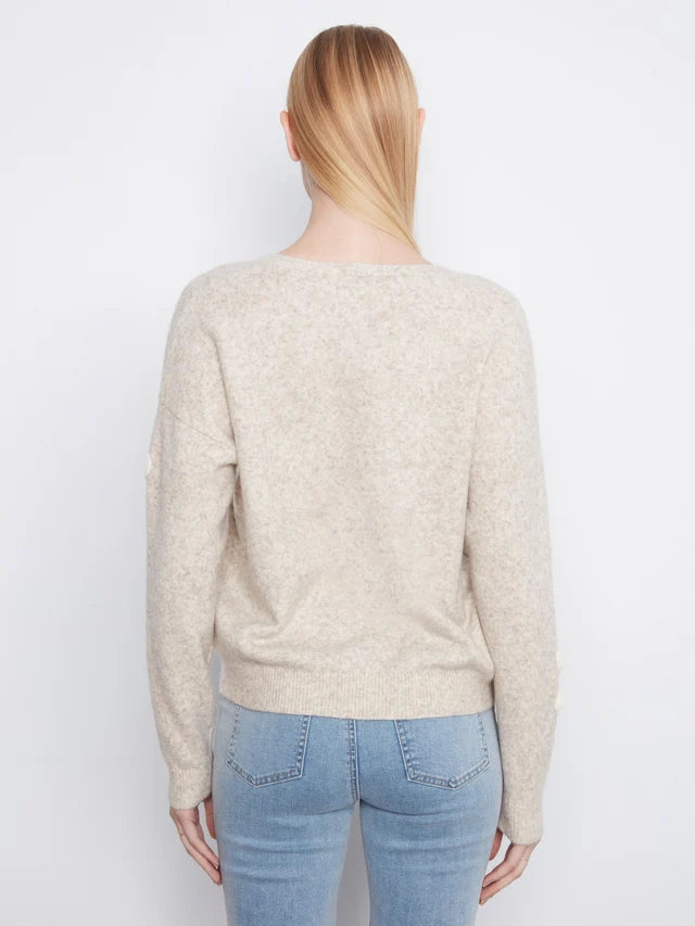 THE CATHY LONG SLEEVE VNECK FLOWER XWEATER