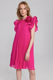 CHIFFON PLEATED DRESS WITH FLOWER DETAIL 241758