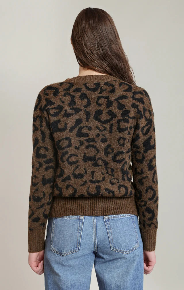 THE LANA V NECK LEOPARD PRINT SWEATER