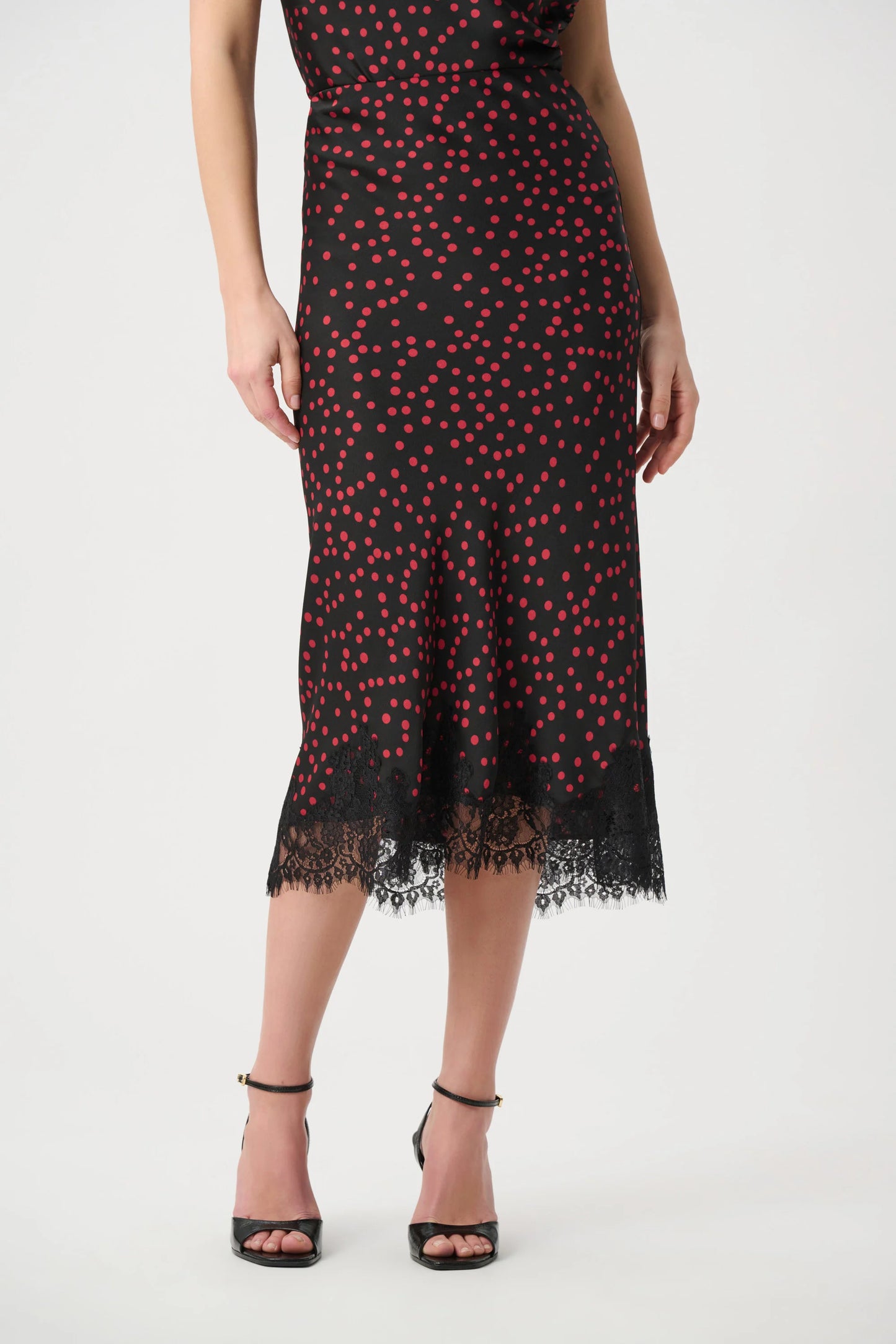 Polka Dot Lace-Trim Midi Skirt 264118