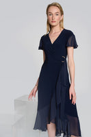 SILKY KNIT FLOWY SHORT SLEEVE AND FLOWY WRAP DRESS 242730