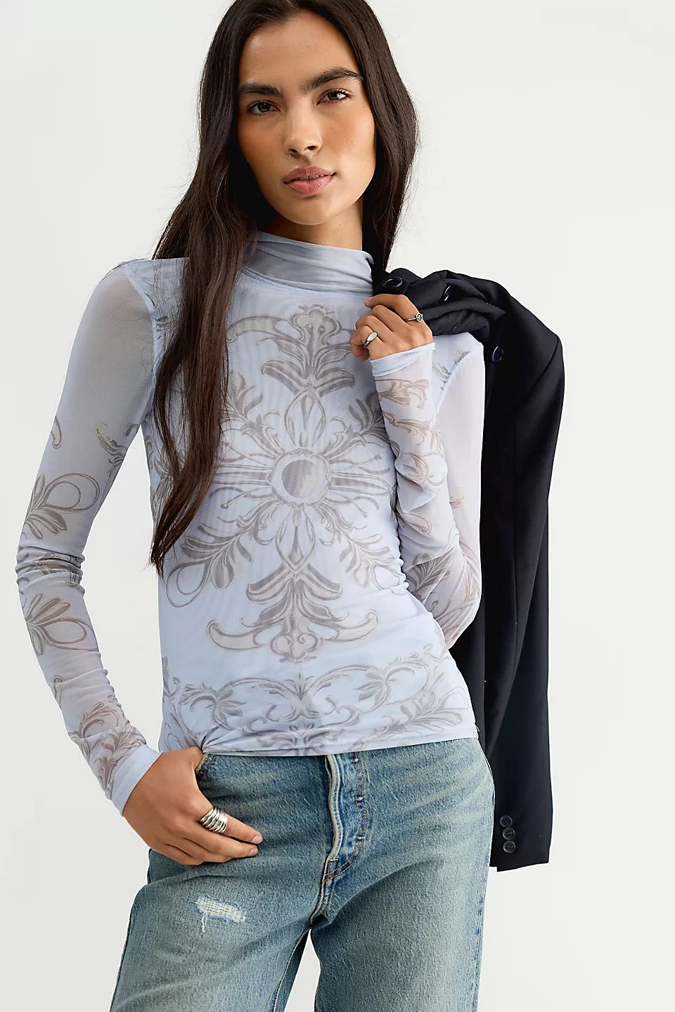 JESS LONG SLV MESH TOP