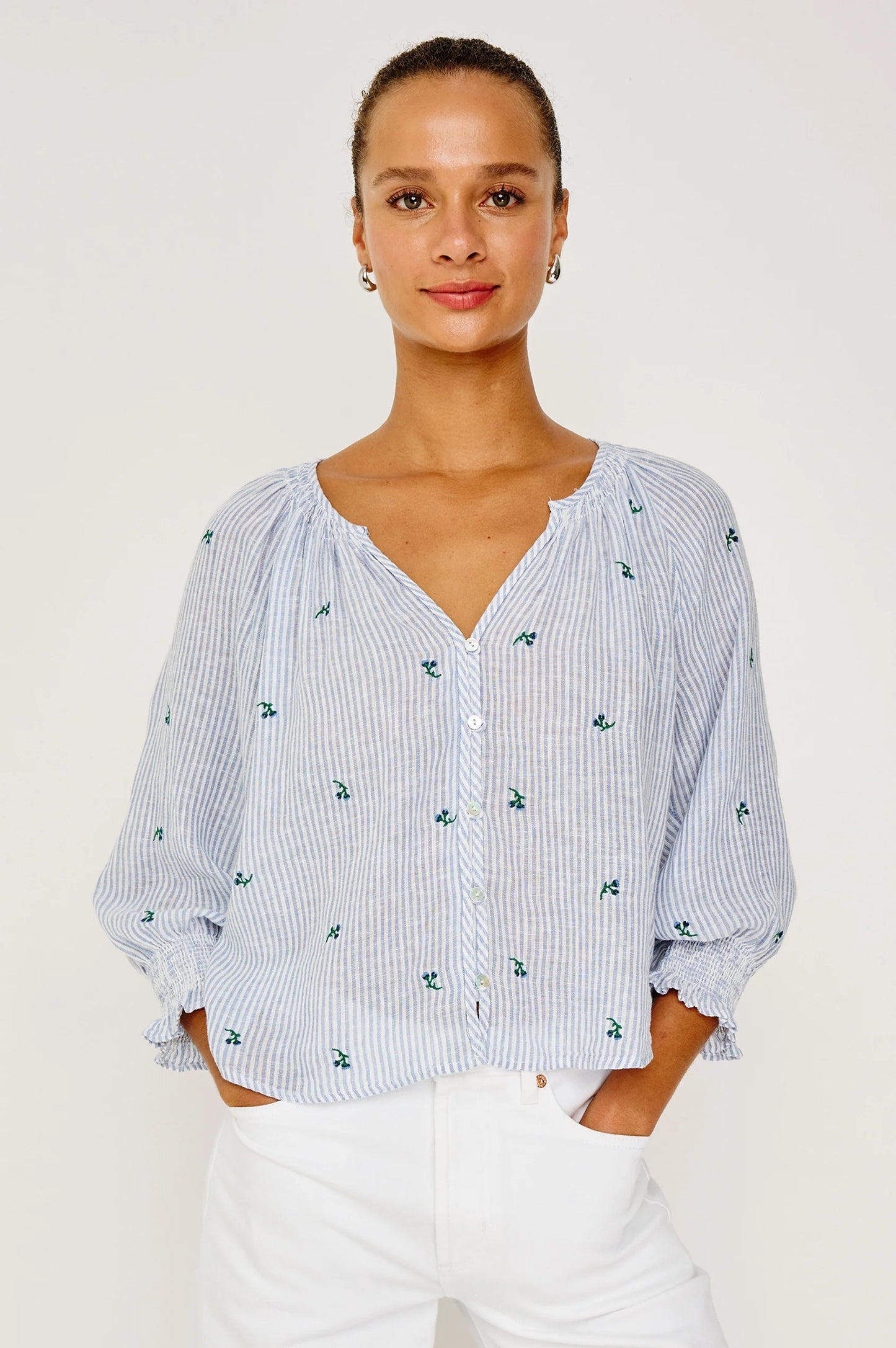 MARIAH BUTTON FRONT LINEN TOP
