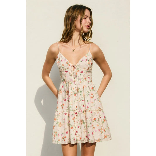 THE CARISSA HONEY BUTTER CORSET TIERED MIDI DRESS