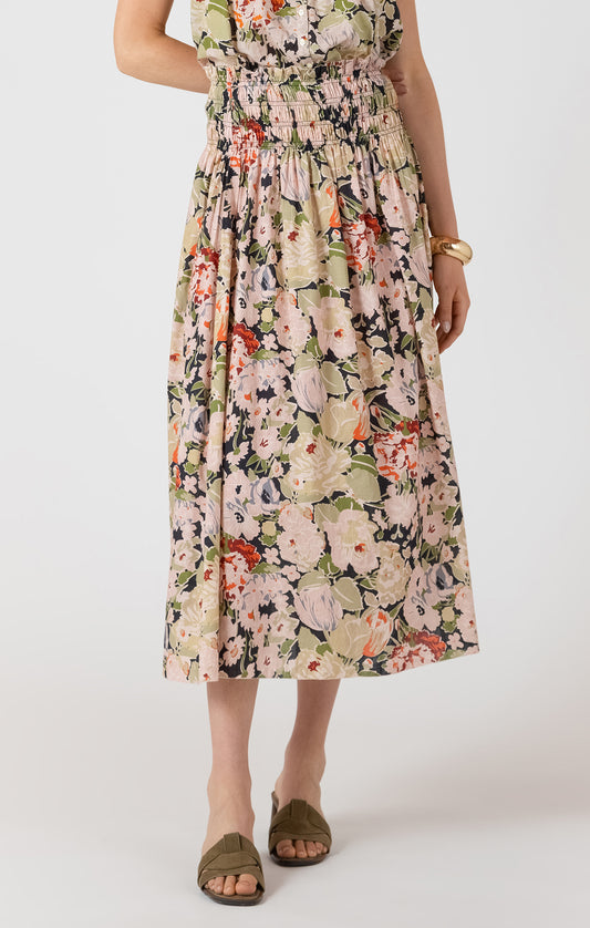 THE VANESSA SMOCKED WAIST MIDI SKIRT
