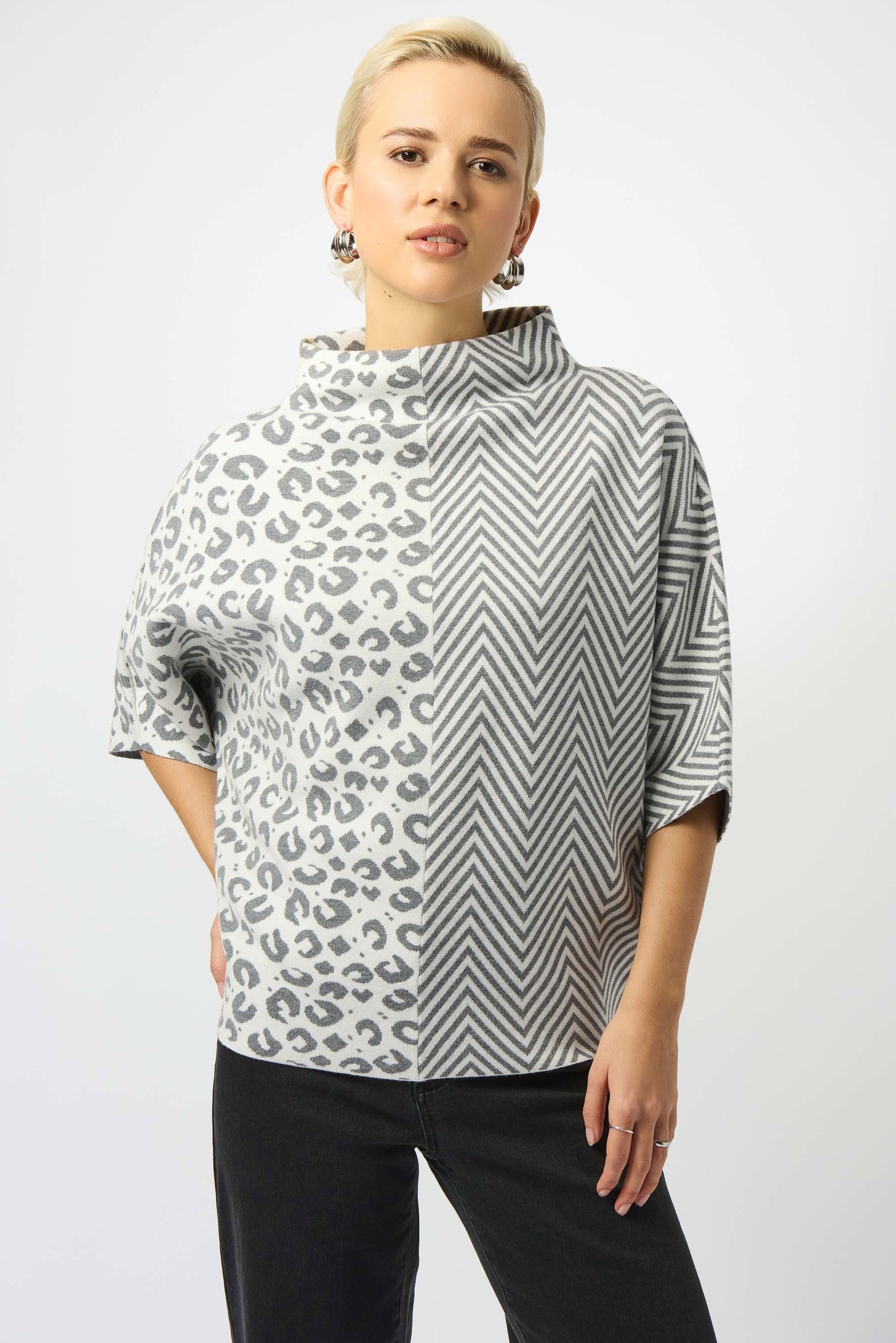 Jacquard Knit Mixed Print Boxy Sweater 253981