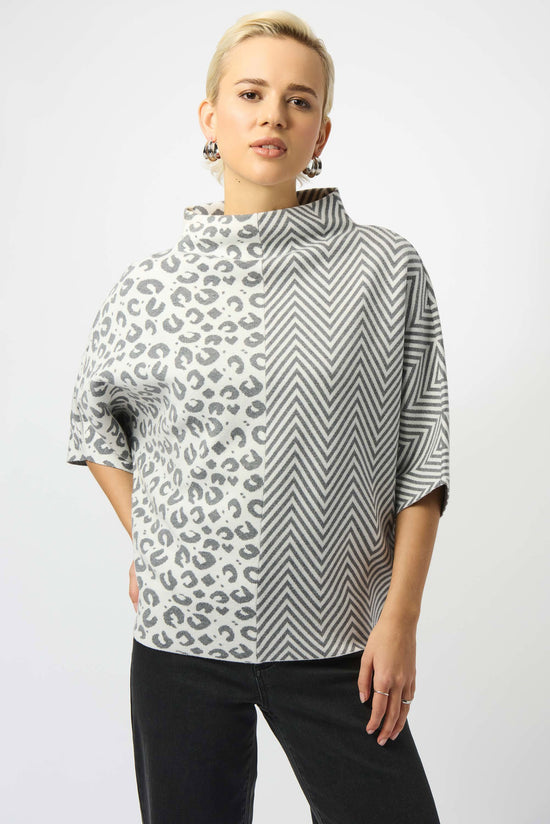 Jacquard Knit Mixed Print Boxy Sweater 253981
