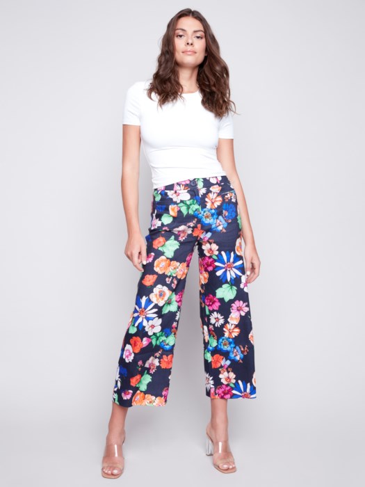 PRINTED WIDE LEG PANT WITH PATCH POCKET C5478