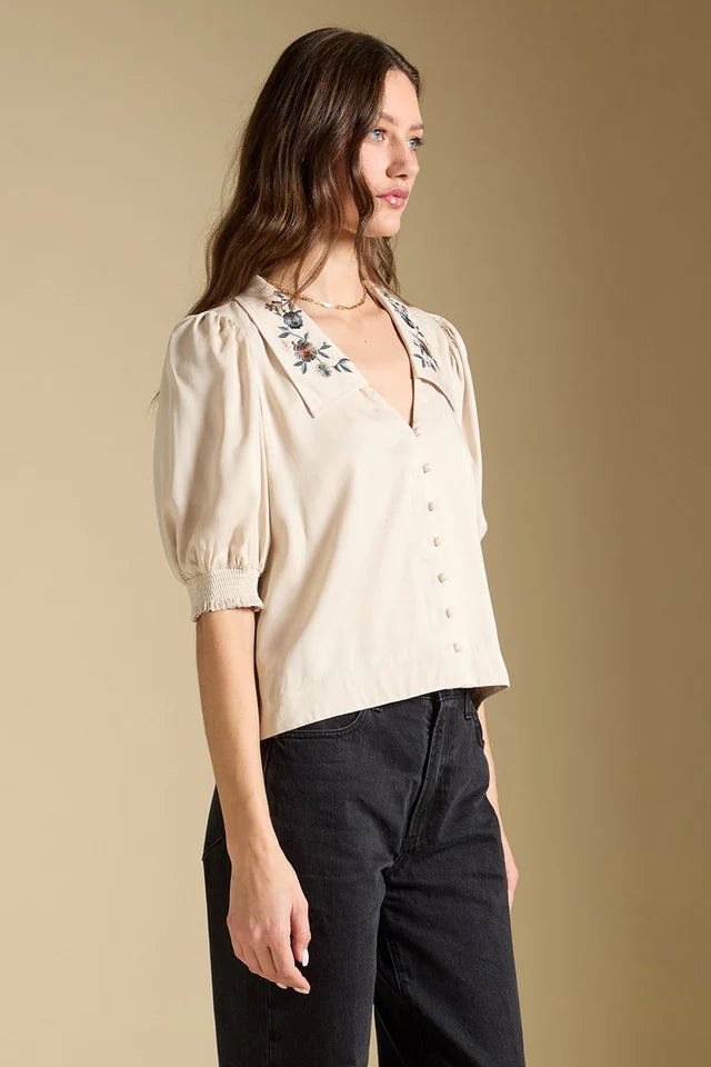 THE STACIA EMBROIDERED COLLAR TOP