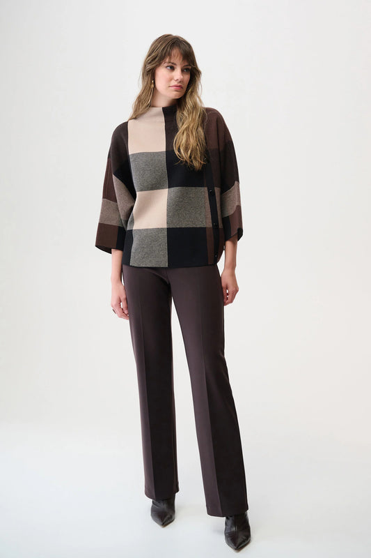 PLAID BOXY SWEATER W/ FUNNEL NECK
