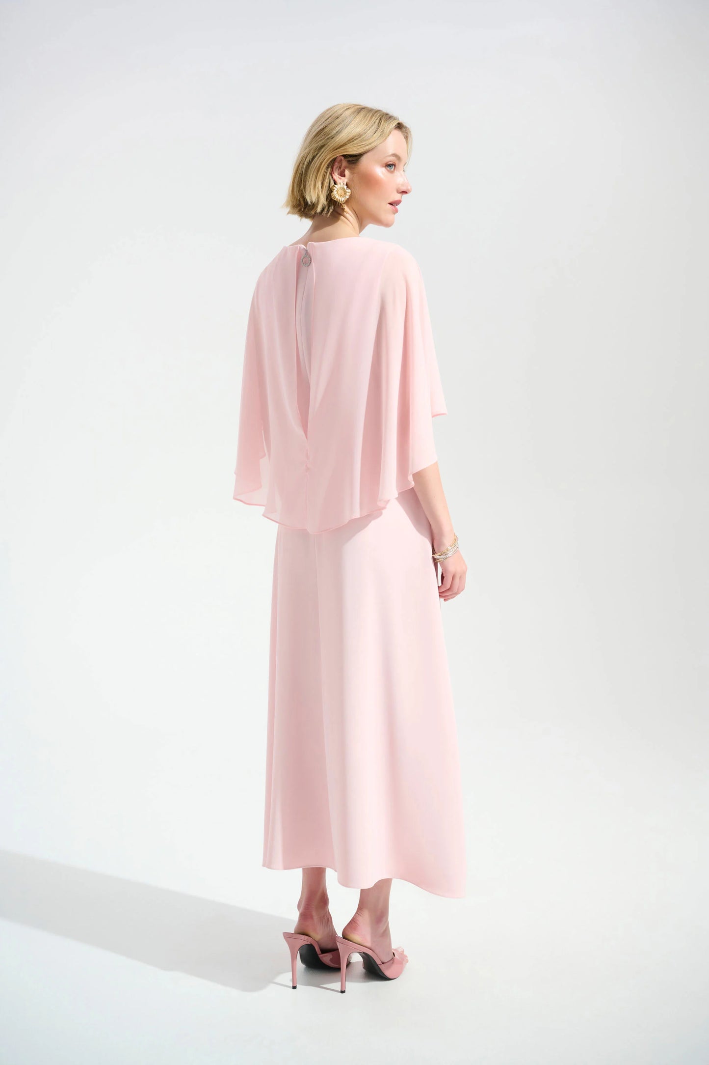 Woven Twill A-Line Dress With Chiffon Overlay 261708