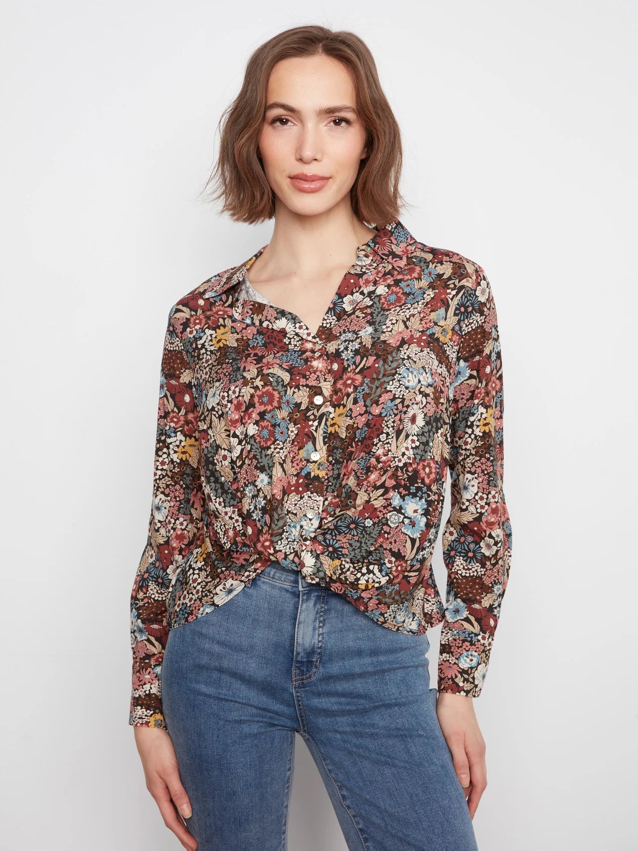 THE CARA  TWIST FRONT SHIRT W/ BUTTONS